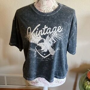 PROTEND. CROPPED “VINTAGE” DISTRESSED T-SHIRT. SHORT SLEEVE. SIZE MEDIUM. EUC